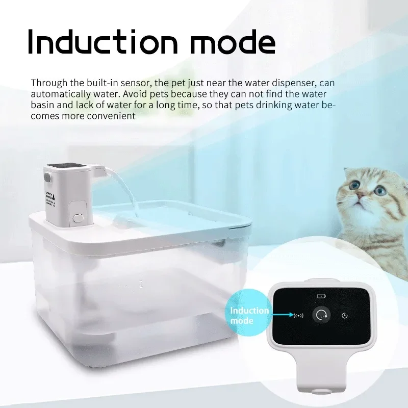 DownyPaws 2.5L Automatic Stainless Steel Cat Water Fountain 4000mAh Wireless Pet Drinker Battery & Sensor 2 in 1 Dispenser