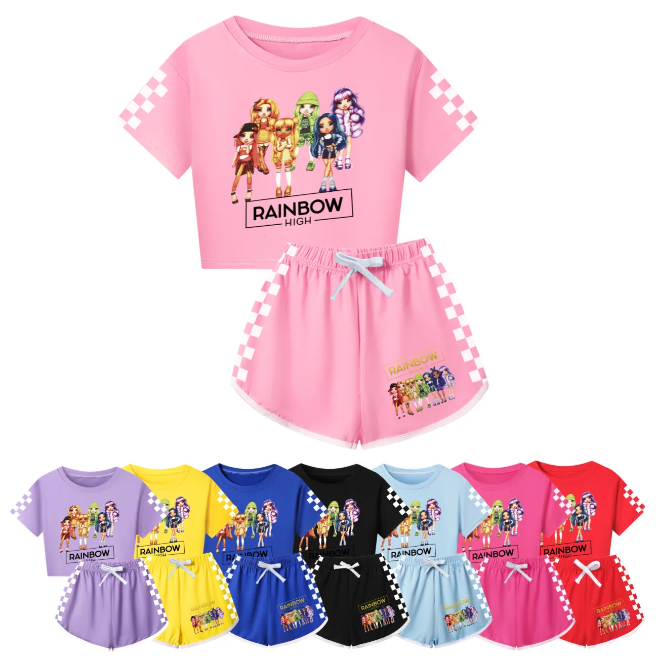 Set di abbigliamento alto arcobaleno ragazze estate bambini maglietta con ombelico + pantaloni set di 2 pezzi abbigliamento per bambini abiti