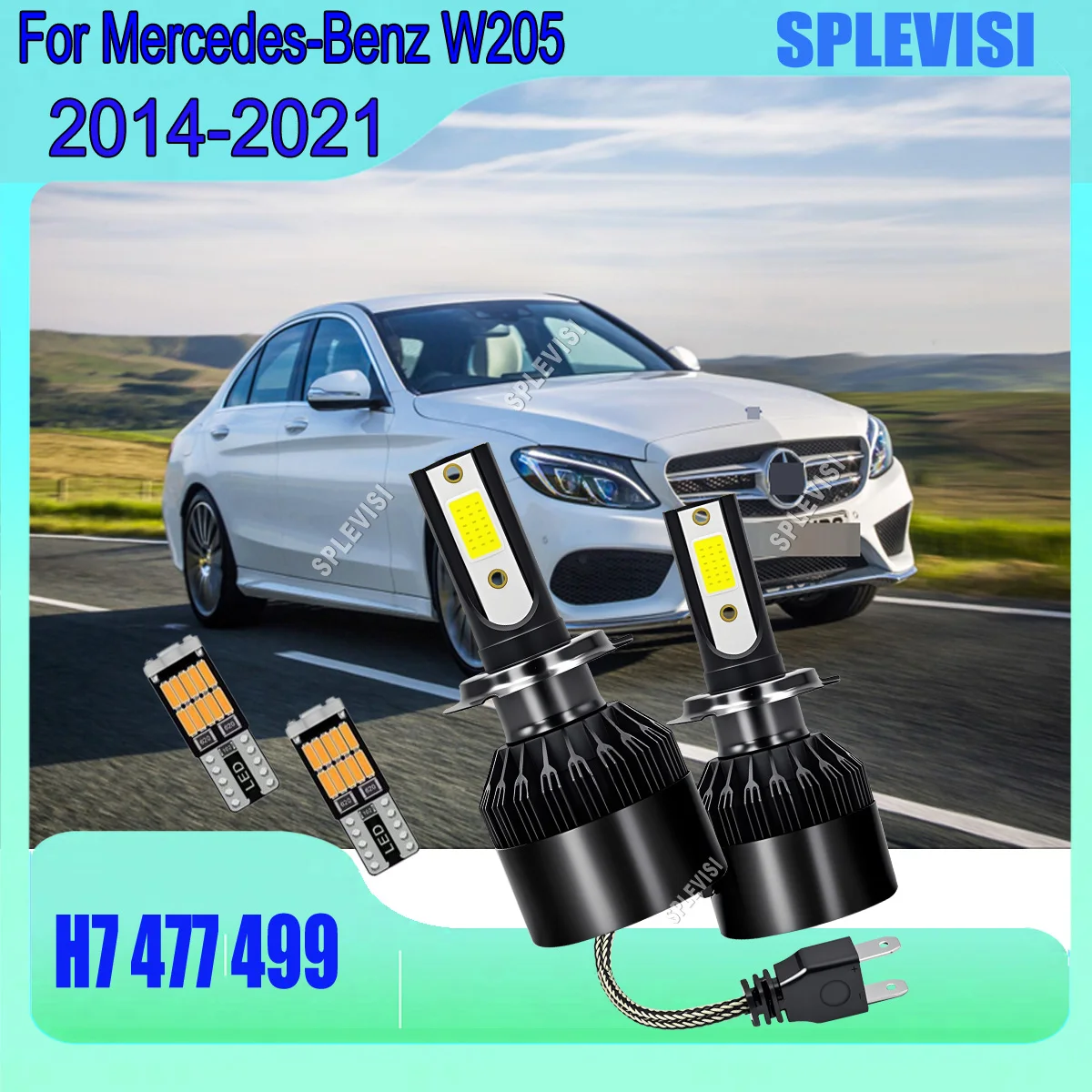 

LED 12v H7 60W Headlamp Bulbs - 12V-24V Universal Voltage Compatibility For Mercedes W205 2014 2015 2016 2017 2018 2019-2021