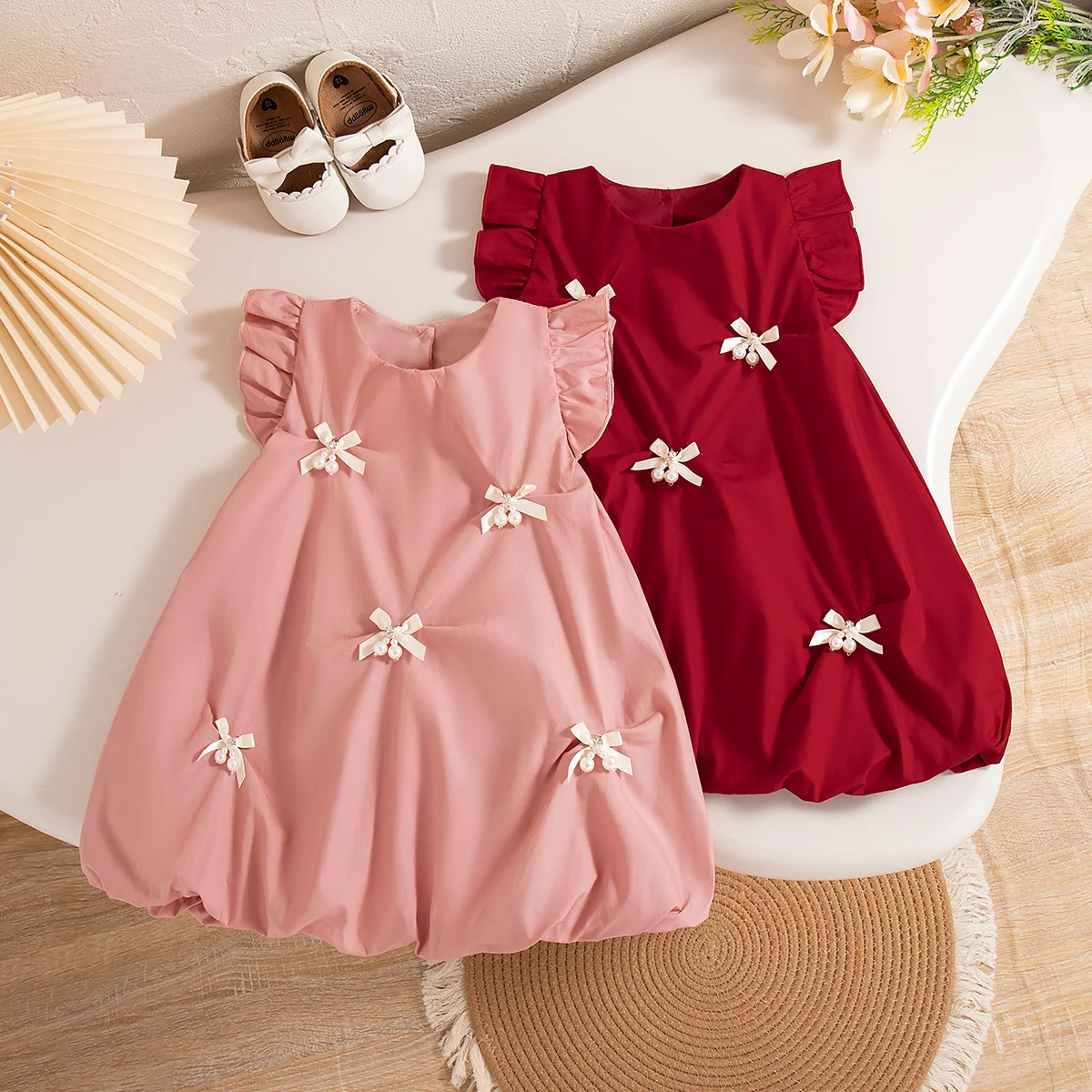 Baby Girl Dress Summer Cotton Solid Color Bow Small Cap Sleeves Baby Dresses Cute Casual Beach Baby Girl Clothing