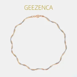 GEEZENCA Real 925 Silver Double-thread Woven Choker Necklaces For Women Trendy Snake Chain Wave Necklace Italian Jewelry Gift