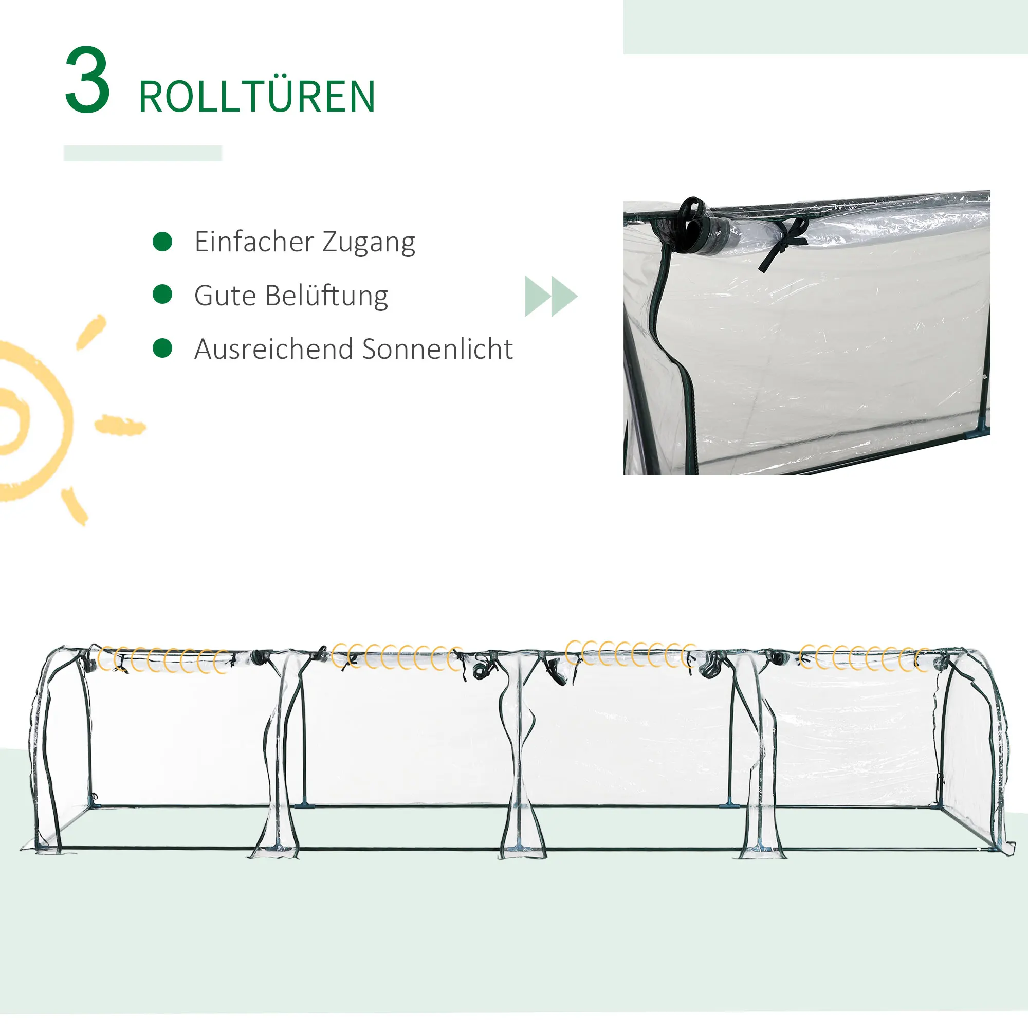 Outsunny Foliengewächshaus Treibhaus Gewächshaus mit Tür Frühbeet Stahl kunststoff Ansicht 3