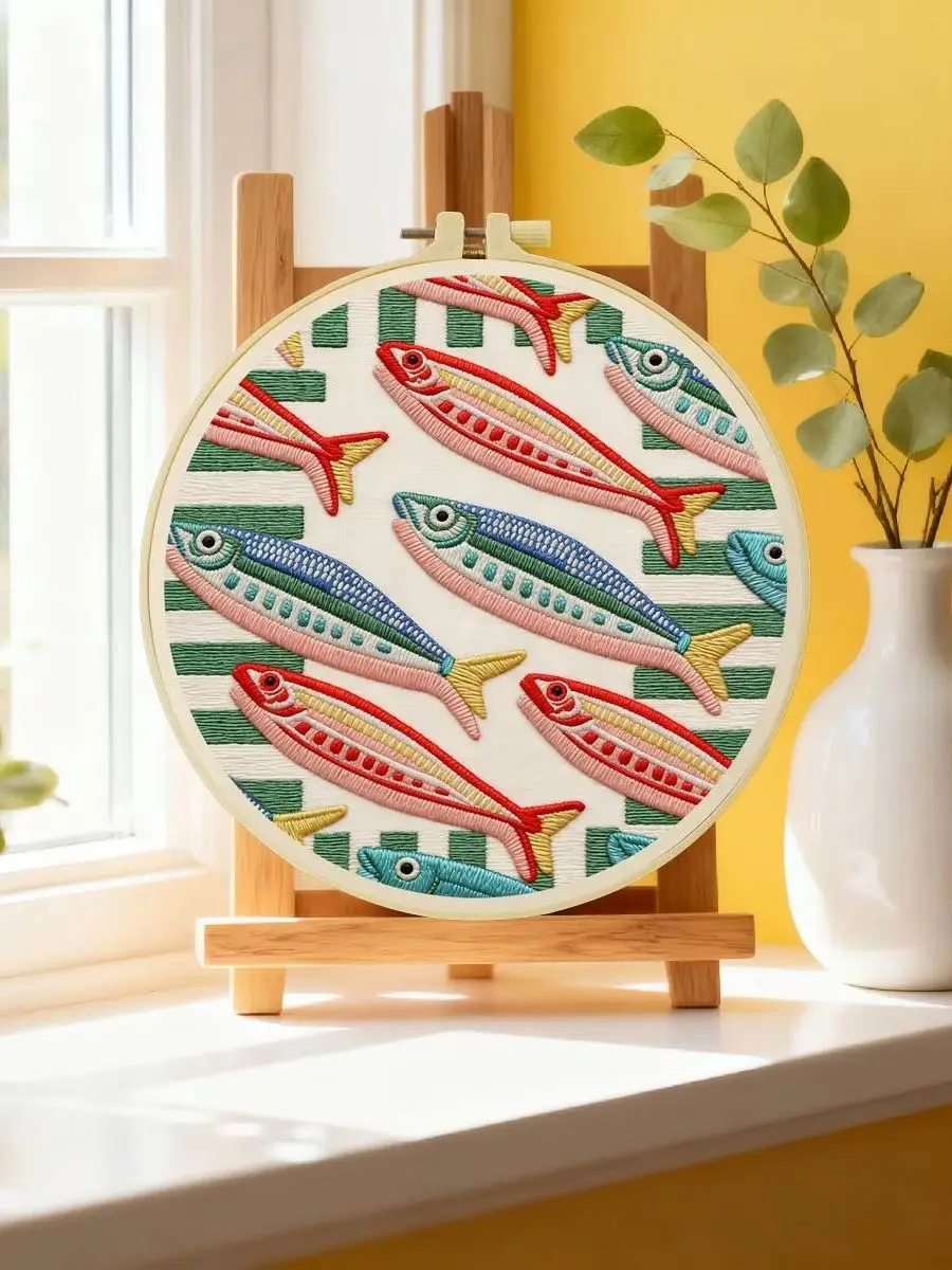 1 Stück 20X20CM/15X15CM 7,87/6,3 Zoll Sardinen-Stickerei-Starter-Kit DIY-Kit DIY-Stickerei-Set Handarbeiten Nadelkunst Heimdekoration – Detail 6