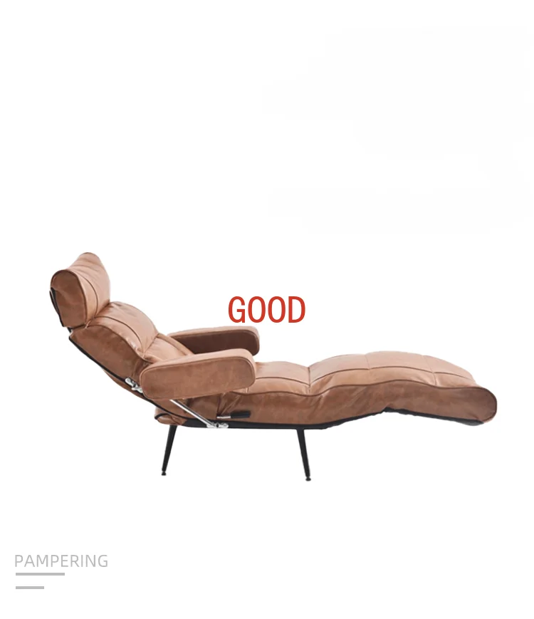 

High-Grade Genuine Leather Chaise Longue Lazy Sofa Single First Layer Cowhide Foldable Leisure Chair