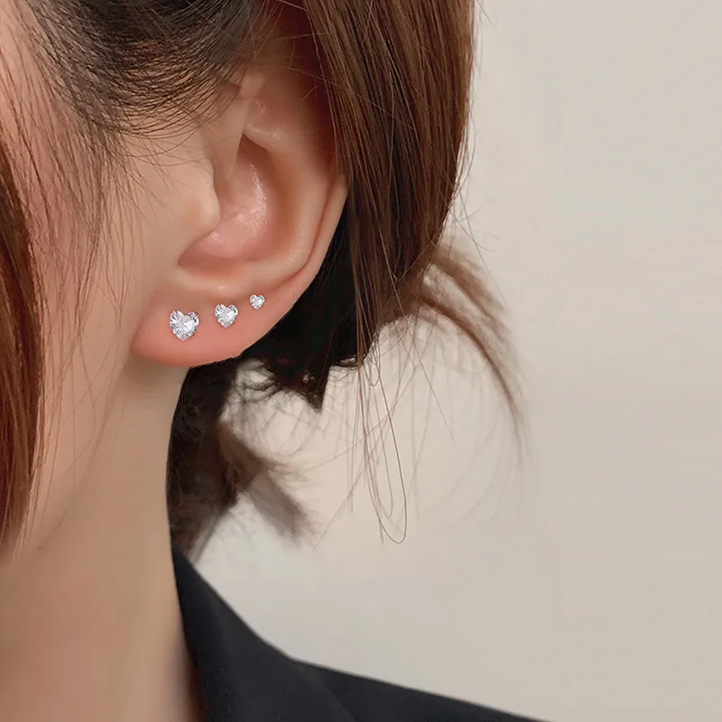 925 Sterling Silber 4/5/6mm Herz-Piercing-Ohrstecker für Frauen, Verlobung, eleganter, luxuriöser Qualitätsschmuck im Großhandel – Detail 2