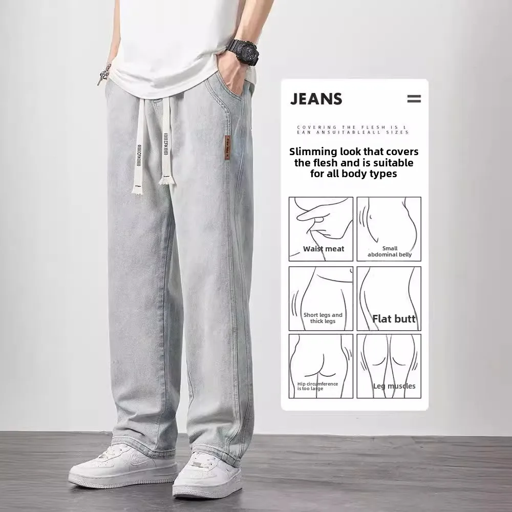 

Summer High Street Straight Denim Shorts for Men Retro Loose Casual Short Jeans Men's Street Wear Cargo Shorts