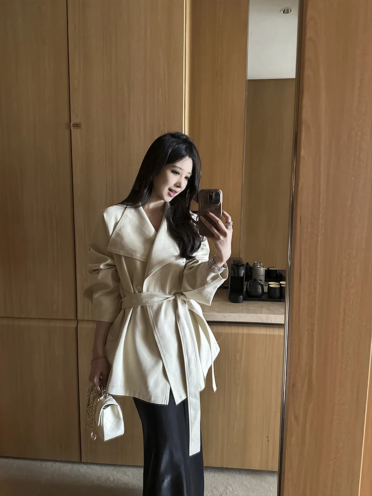 

White ort Loose Jaet Simple Large Collar Commute Sle Women's Autumn Coat by Onion High-End Feel Stand Collar