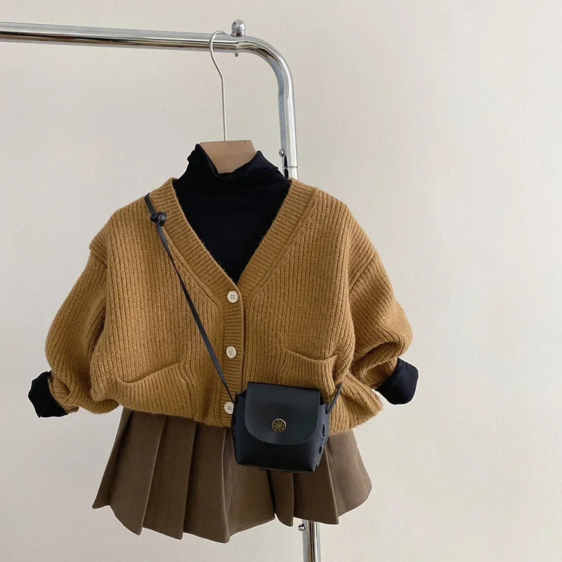 Ensemble pull cardigan pour enfants, manteau document solide, vêtements décontractés pour garçons et filles, style coréen, printemps et automne, nouveau