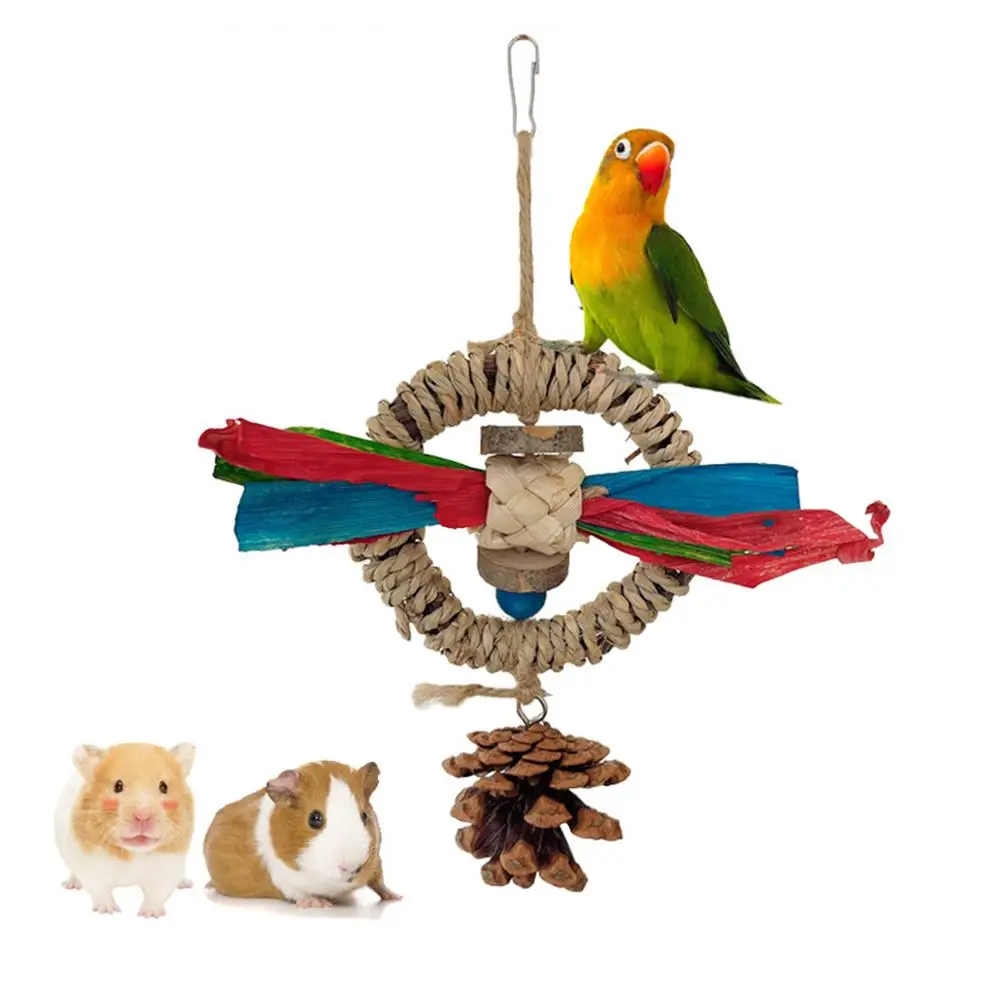 

Mini Size Pet Toy Parrot Toy Hamster Chewing Toy Rabbit Molar String Small Pet Bird Trainer Wooden Rattan Chewing Toy