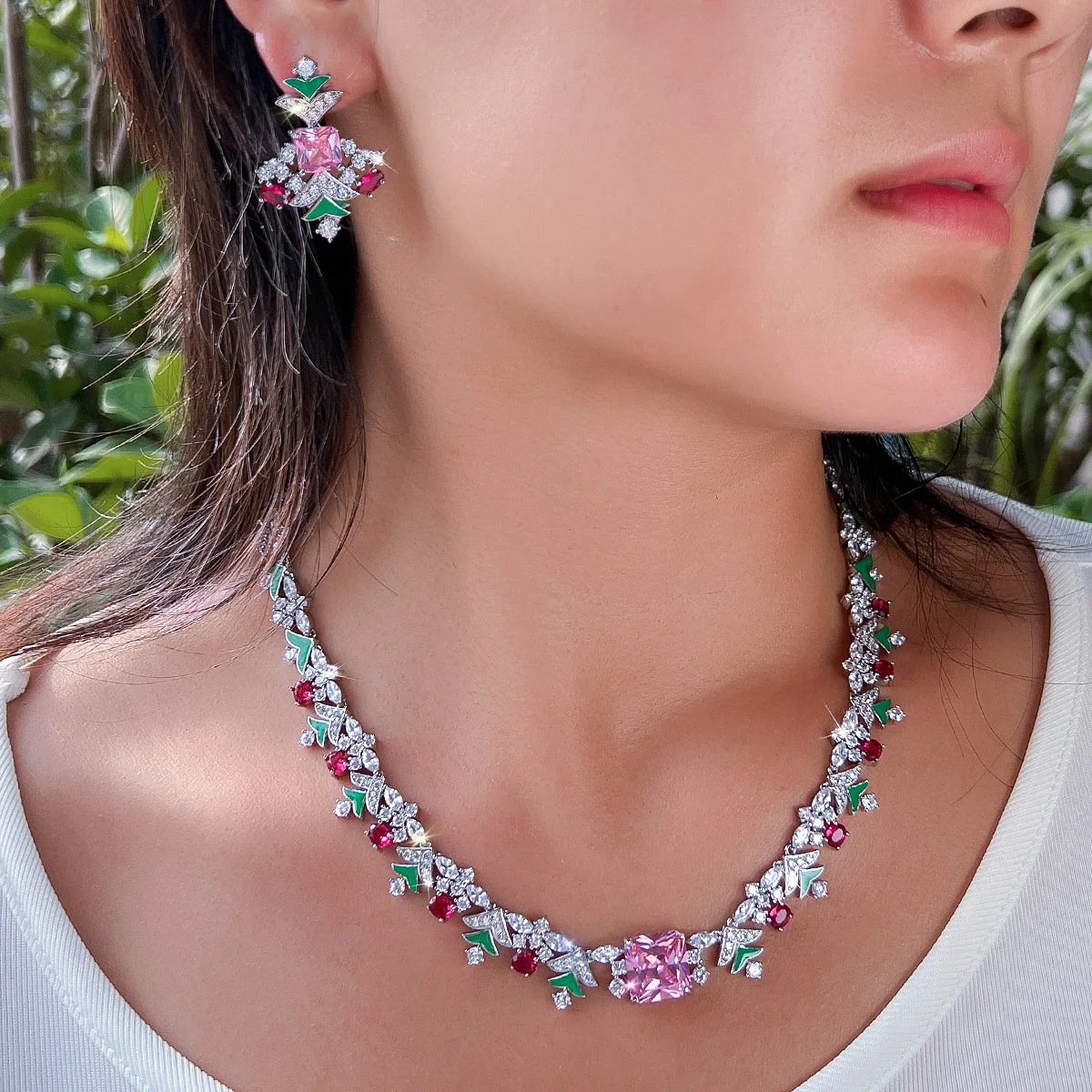

CWWZircons Gorgeous Boho Colorful Cubic Zircon Enamel Necklace Earring for Women Trendy Wedding Evening Party Jewelry Sets T1009
