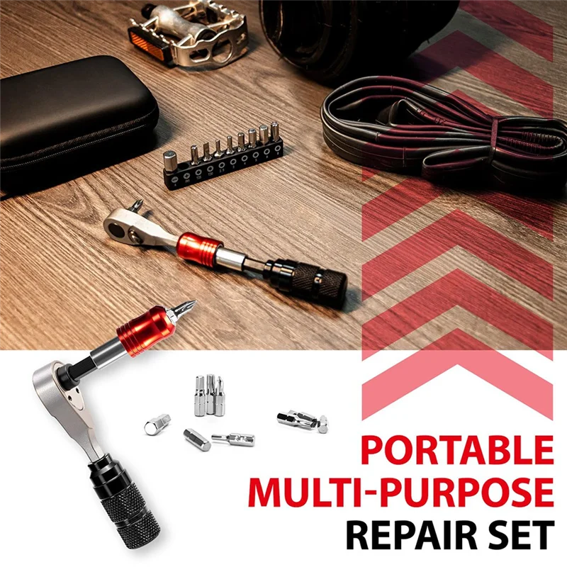 

RTENTE-Bicycle Multi-Tool Kit For Camping And Travel-Bike Repair Tool Kit With Ratchet Reversible Tool, 10 Tool Bits& Tire Lever