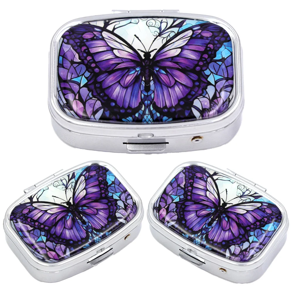 Small Sealed Metal Pill Container with Animal Design – Dual Compartment Travel Pill Organizer, Decorative Medicine Storage Box