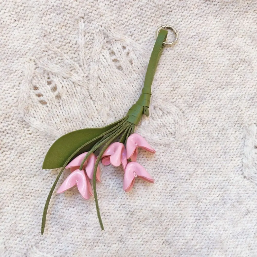 Lovely Hanger Tulip Bouquet Leather Pendant Cartoon Fashion Flower Pu Keychain Creative Handmade Bag Pendant Bag Ornament