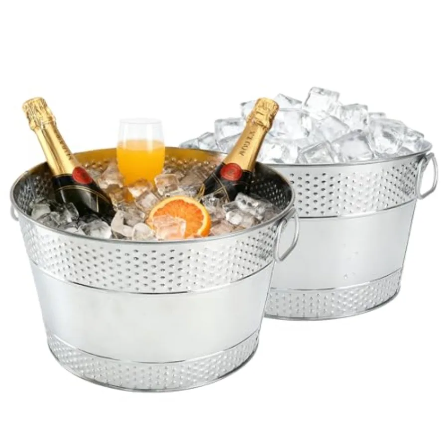 

2PCS Galvanized Tub Ice Bucket For Parties Metal Galvanized Drink Buckets Beverage Bucket with Handles Drink Bucket for Indoor