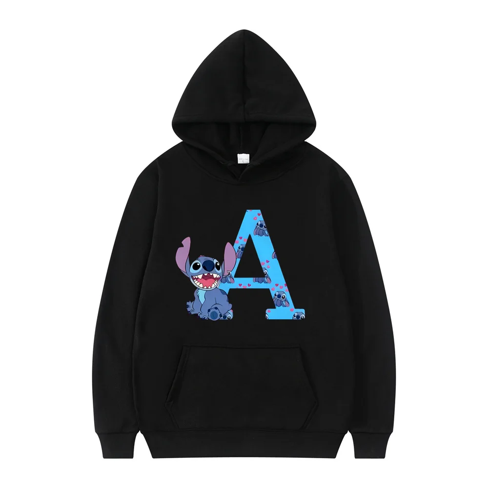 Black Stitch Hoodies Letter ABCD Children Cotton Hoodies Name Combination Woman and Men Cartoon Kawaii Casual Girl Harajuku Top