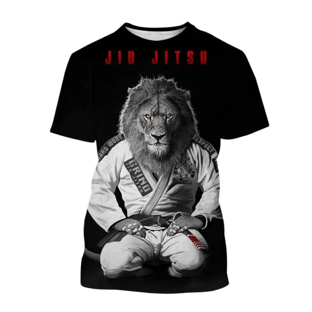 3D Animal Graphic Summer T Shirt For Men Brazil Jujitsu Enthusiast Wrestle Clothing Oversized Tee Casual O-neck Short Sleeve Top