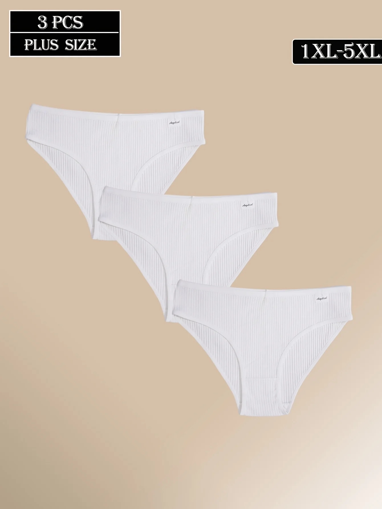 Three‑pack of women's solid‑color pure cotton plus‑size triangle panties