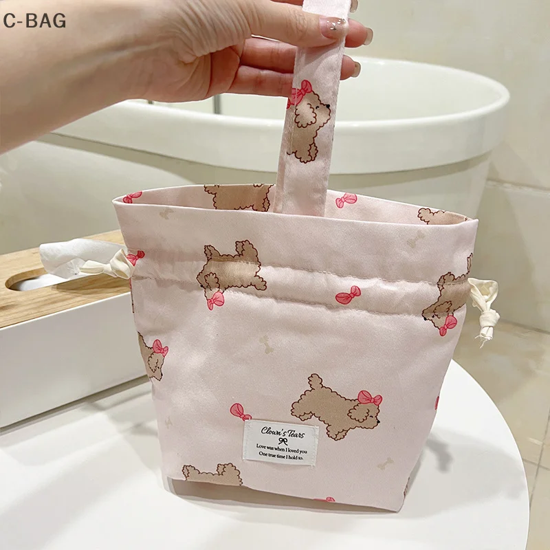 Cute Puppy Printed Cotton Drawstring Bag Handbag Cosmetic Bags Travel Portable Large Capacity Sundries Storage Bag Key Bag Gifts