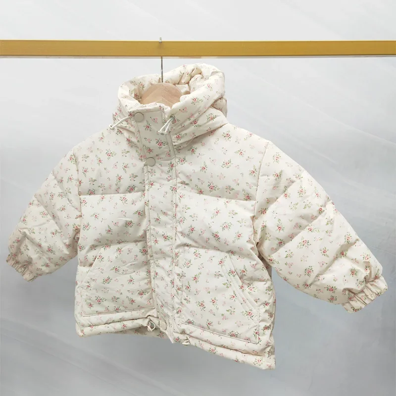 الأطفال الشتاء بطة أسفل السترات الأزهار طباعة مقنعين رشاقته معطف دافئ لمدة 4-6 سنوات الفتيان والفتيات بيبي موضة ملابس الاطفال