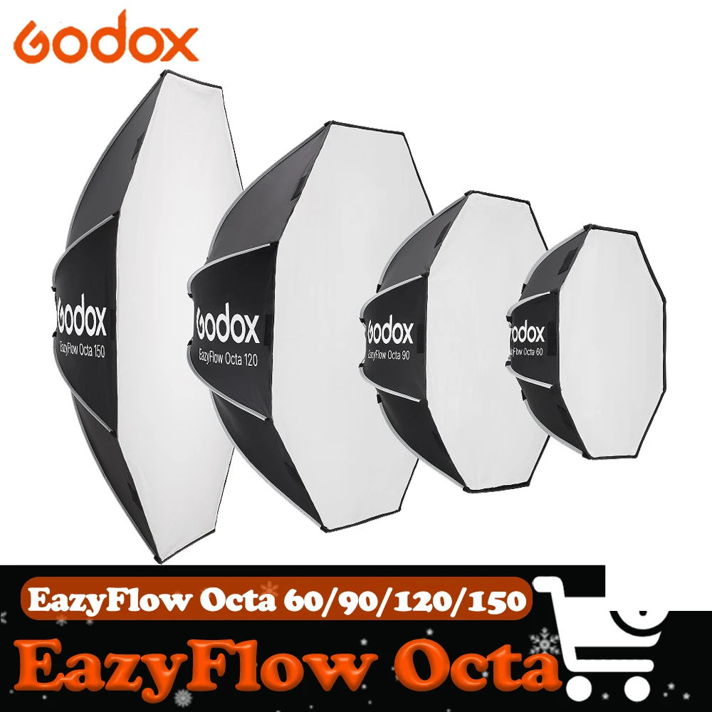 

Складной софтбокс Godox EazyFlow Octa 60/90/120/150 с быстрым креплением, портативный диффузор для студийной фотосъемки
