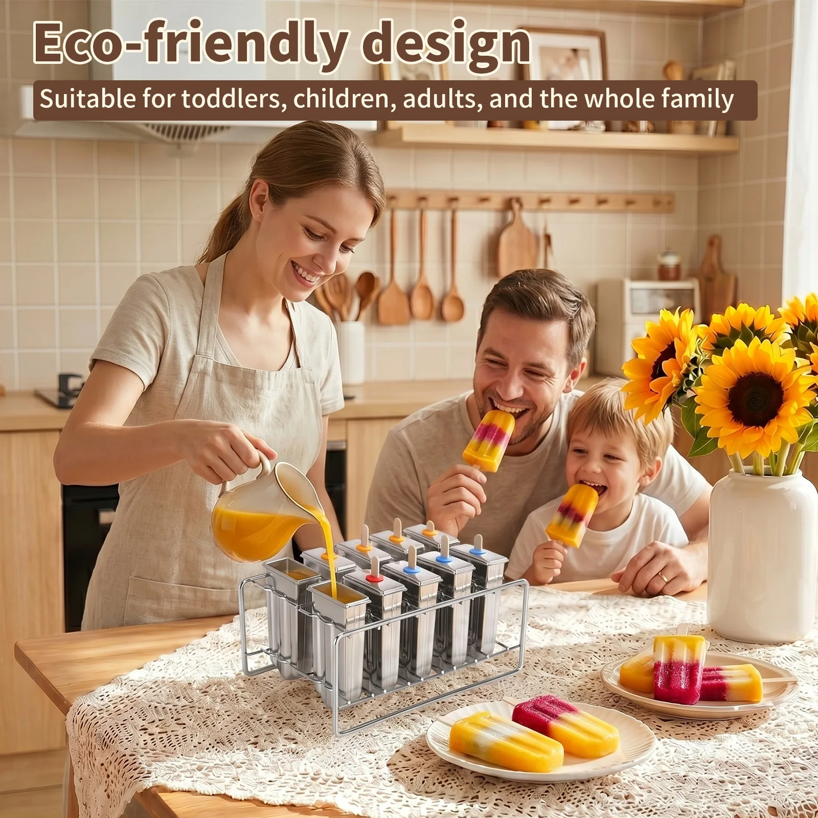 10PCS Square Ice Pop Makers with 100 Sticks 20 Bags 1 Cleaning Brush for Ice Candy Lolly Pops Juice and Fruit Smoothies