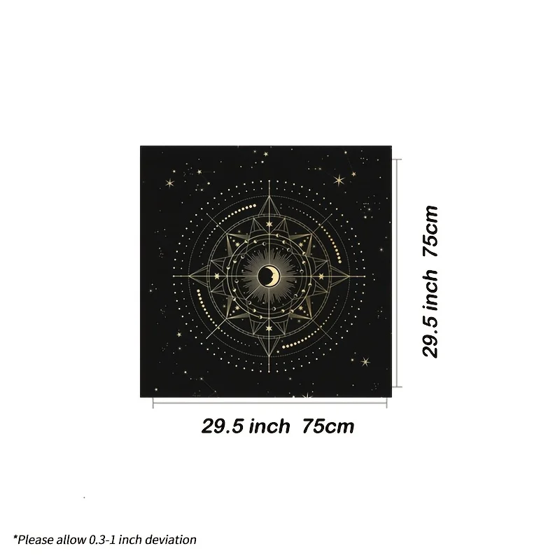 1pc Reiki Symbol Altar Cloth, Moon Phase Tarot Tablecloth, Black Card Mat, Game Mat for Halloween Decor