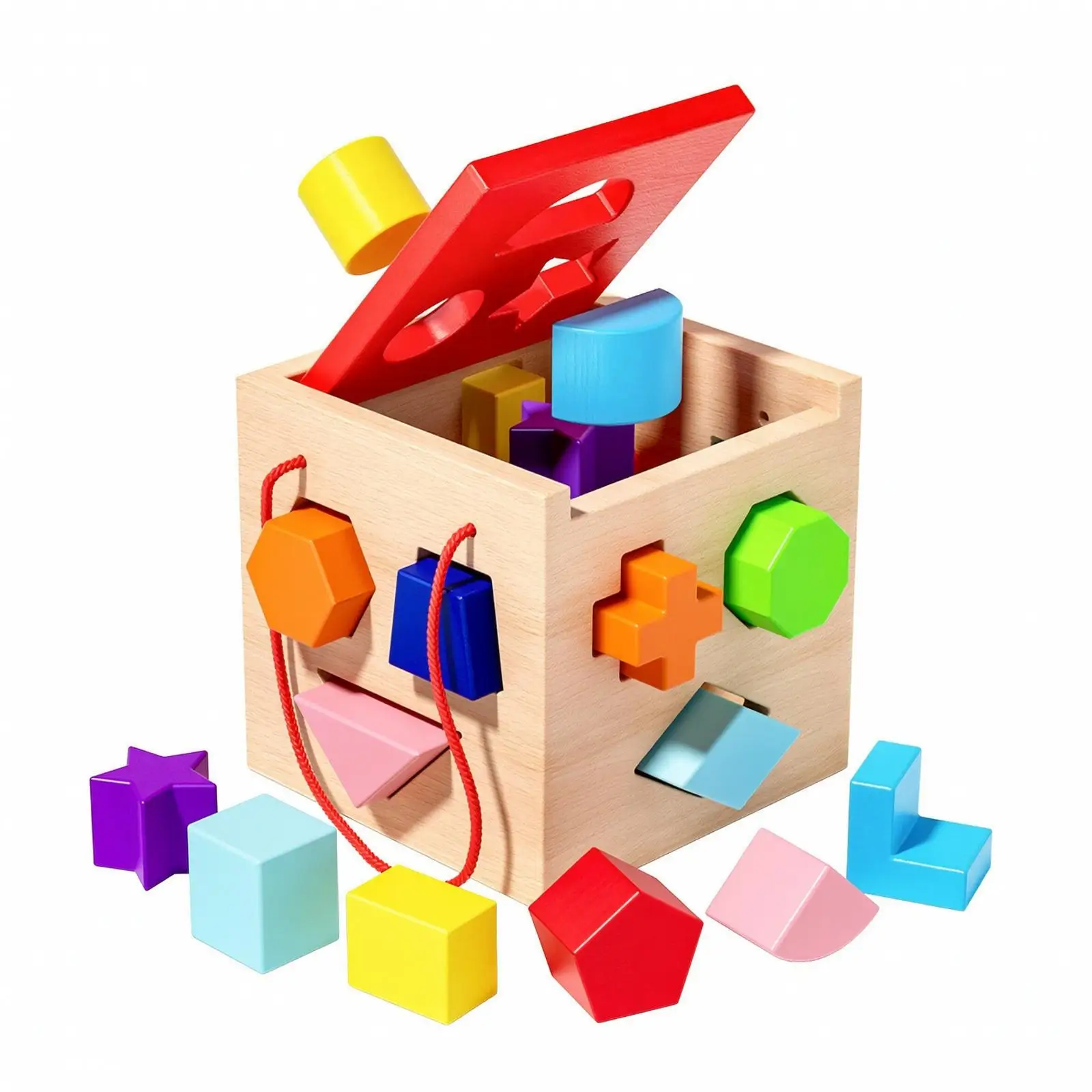 Wooden Activity Cube with Shape Pieces Hands-on Shape Sorting Cube Play Kit Screen-without Screens Non-Electric