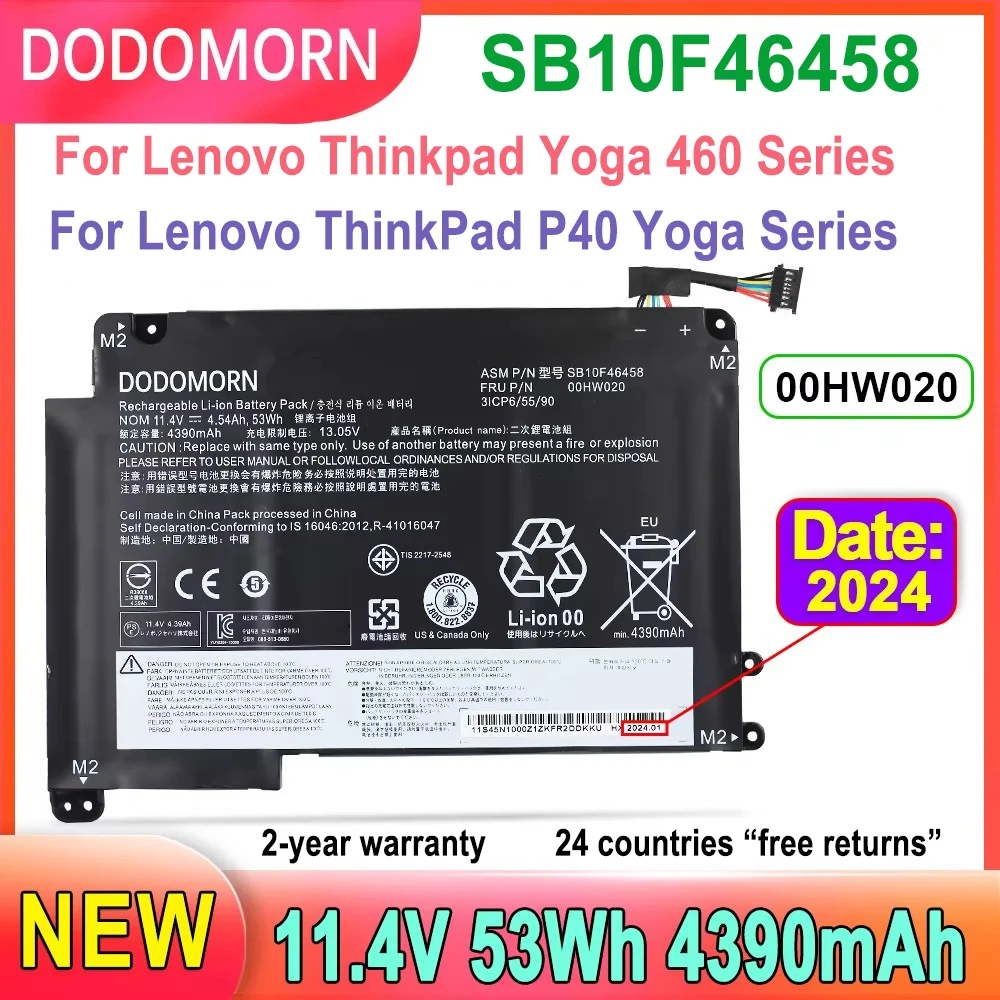 DODOMORN 00HW020 Laptop Battery For Lenovo Thinkpad Yoga 460,For Lenovo ThinkPad P40 Yoga, SB10F46458 SB10F46459 2-year warranty