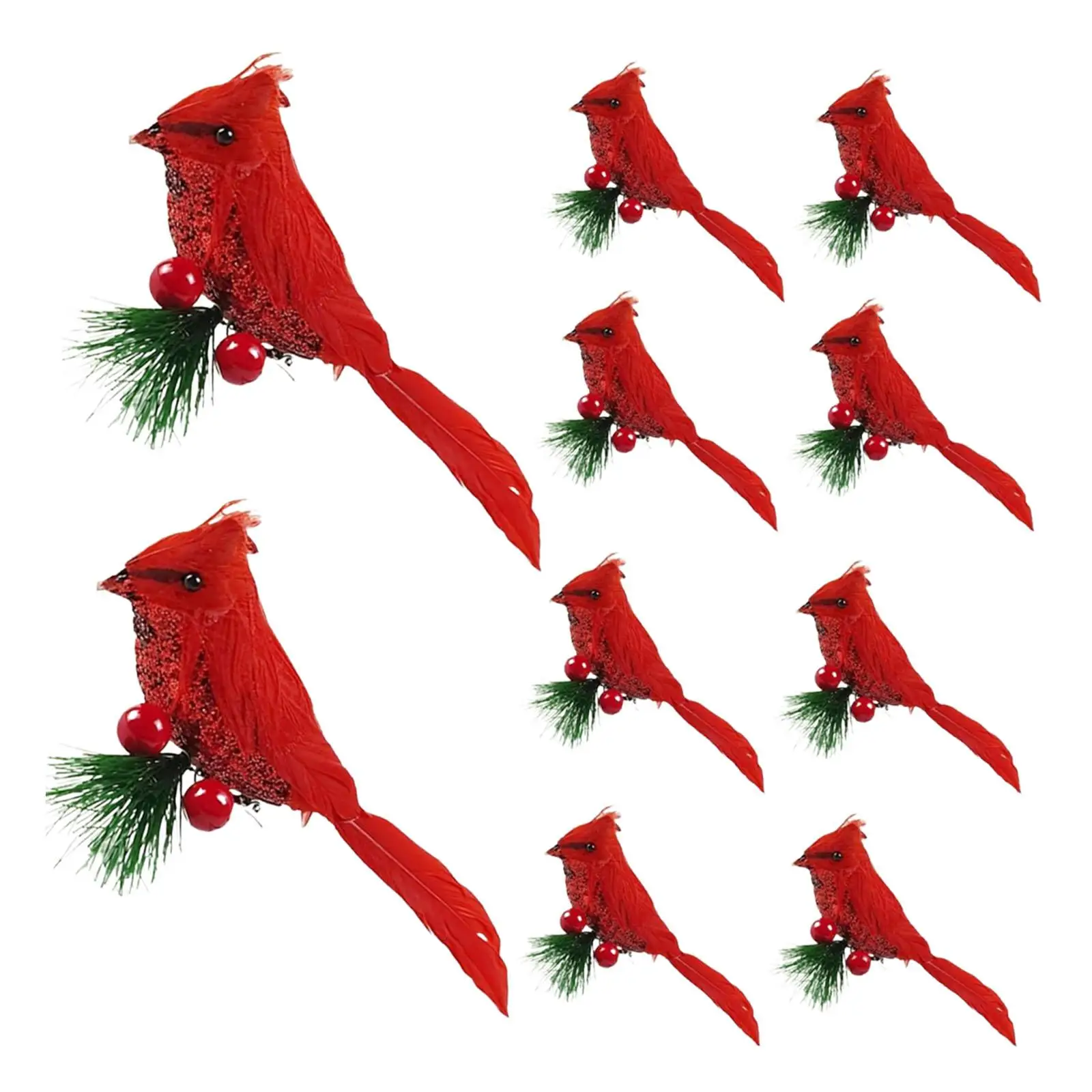 10Pcs Artificial Christmas Red Cardinal Birds for Landscape Outdoor Patio