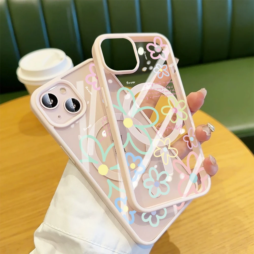 Frühlingsblumen Transparente Hülle für Magsafe iPhone 15 16 Pro Max 17 16 14 11 13 12 Pro Max Plus Hüllen Magnetisches Kabelloses Laden Coque – Detail 4
