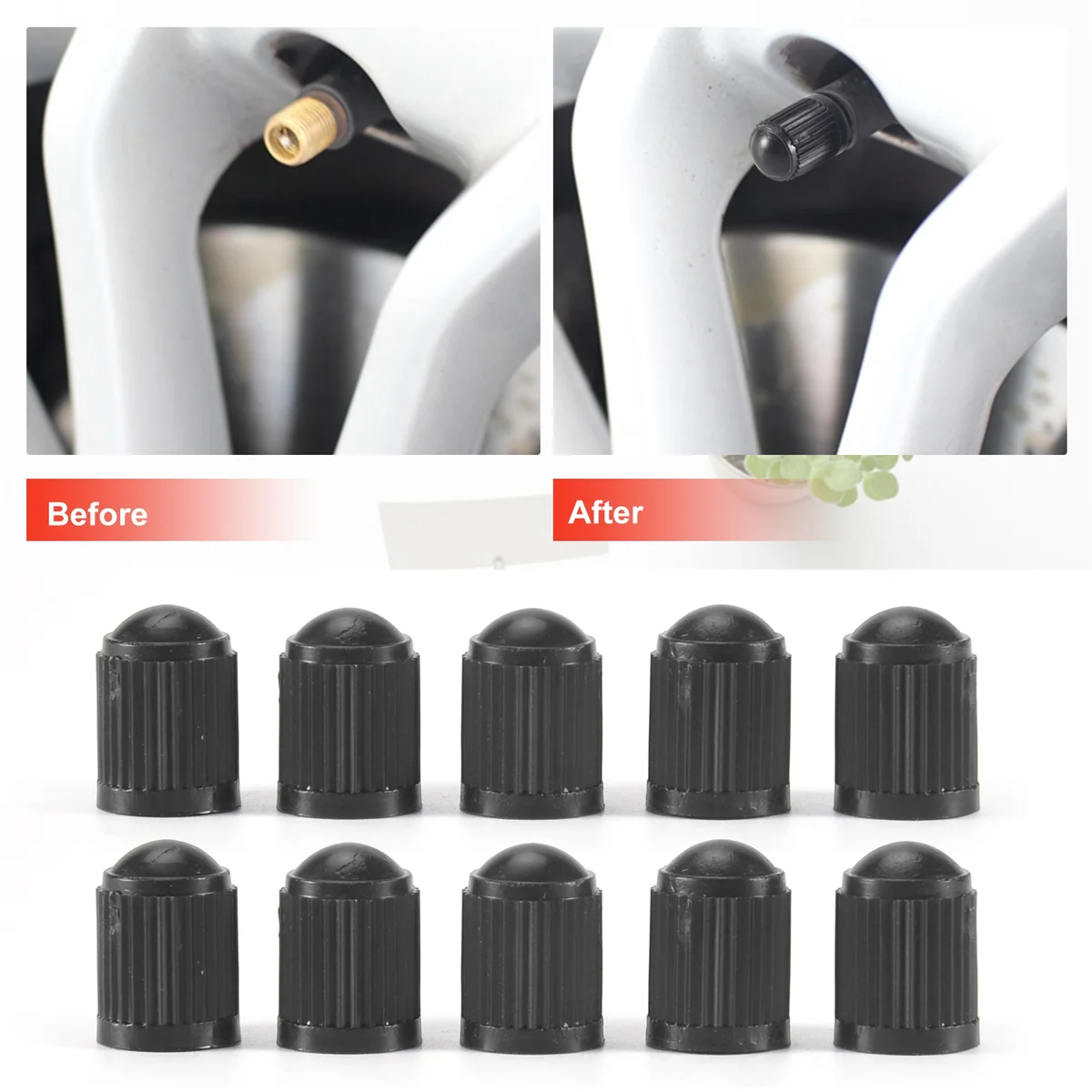 オートバイおよびトラック用の交換用バルブキャップ,プラスチック,黒色,100ユニット