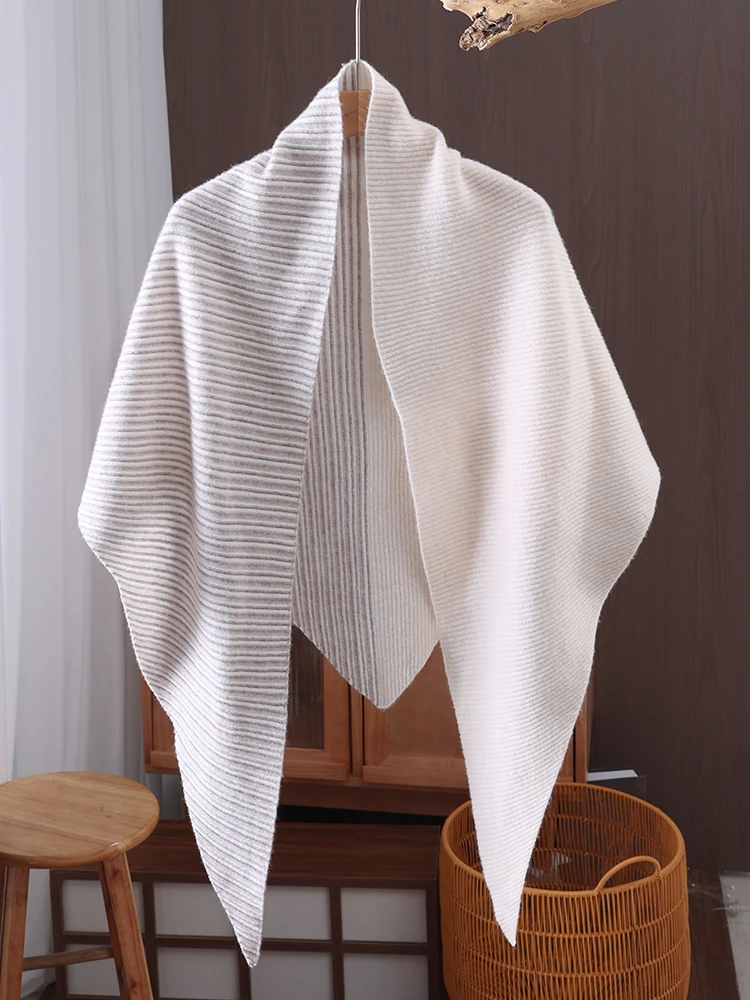 

100% Чистая шерсть, треугольный вязаный шарф, модный разноцветный пэчворк, теплая зимняя верхняя одежда, универсальный длинный прямоугольный дизайн