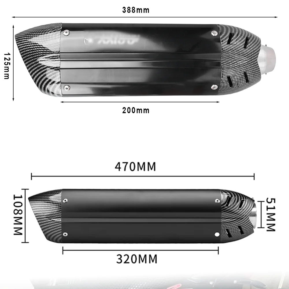 38/51mm universal motorcycle exhaust pipe, suitable for Kawasaki Z900, Z800, Er6n, SV650, R1, R3, MT03 and other motorcycles. - view 2