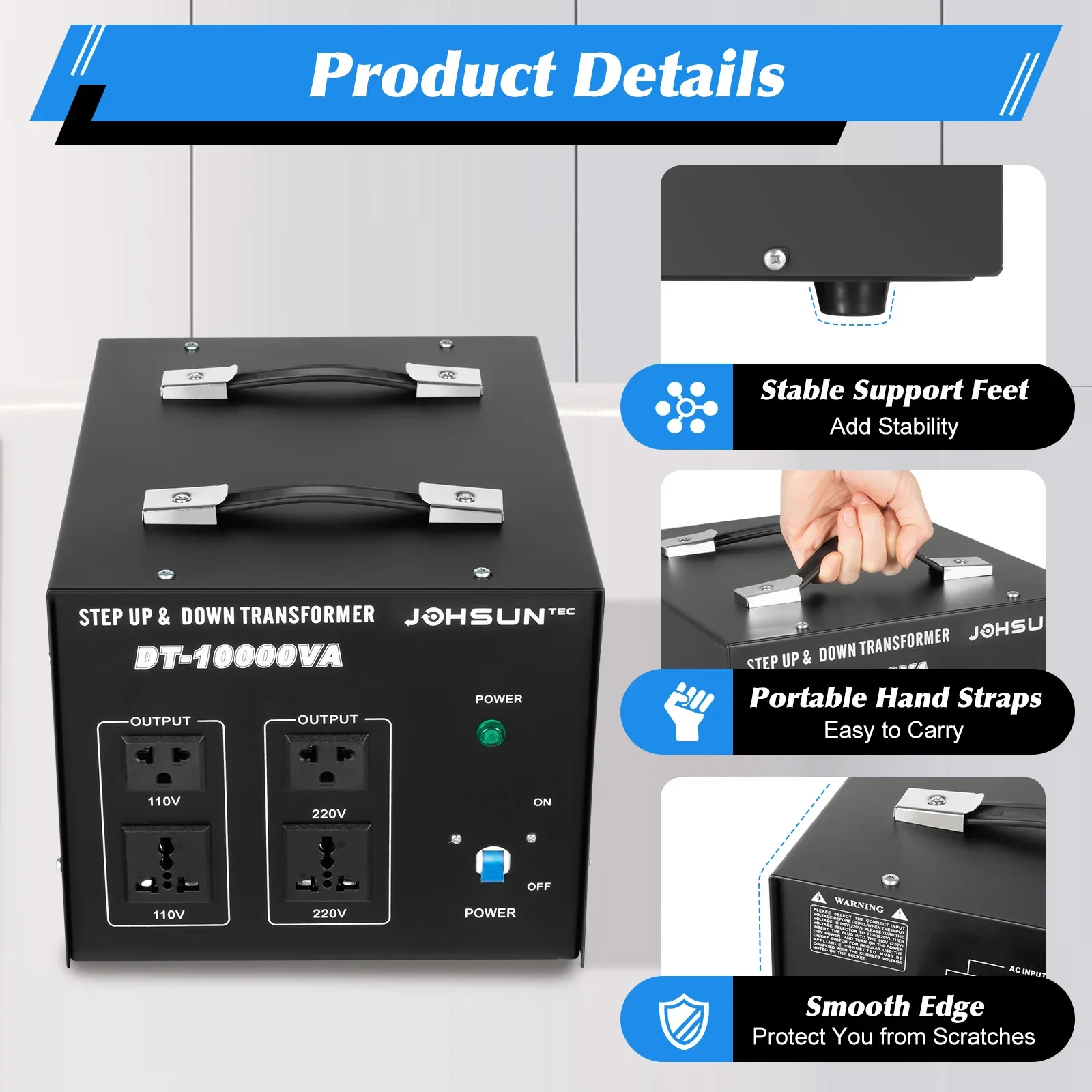 محول جهد DT-10000VA 10KVA - منظم جهد تنحى 110 فولت/220 فولت مع 4 منافذ، طاقة 8 كيلو وات