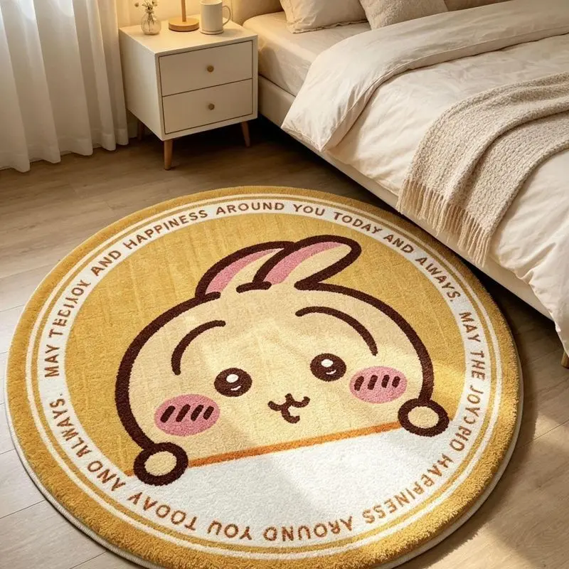 Chiikawa Cartoon Round Bedroom Rug, Imitation Cashmere Mat for Kids Room  Waterproof, Anti-slip, Oil proof Wear resistant