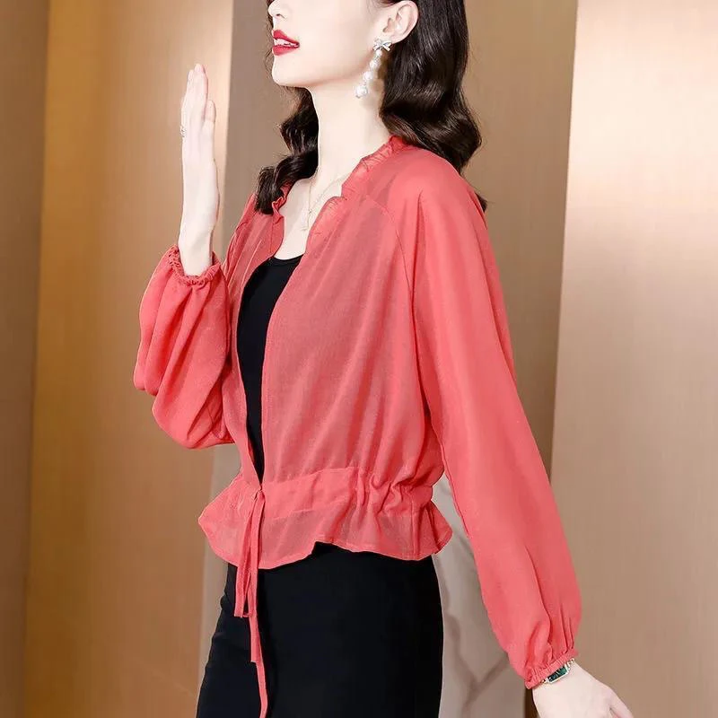 Spring Summer New Fashionable Women's Air Conditioning Sweater Lightweight Breathable Sun Protection Outerwear Thin Shoulder ...