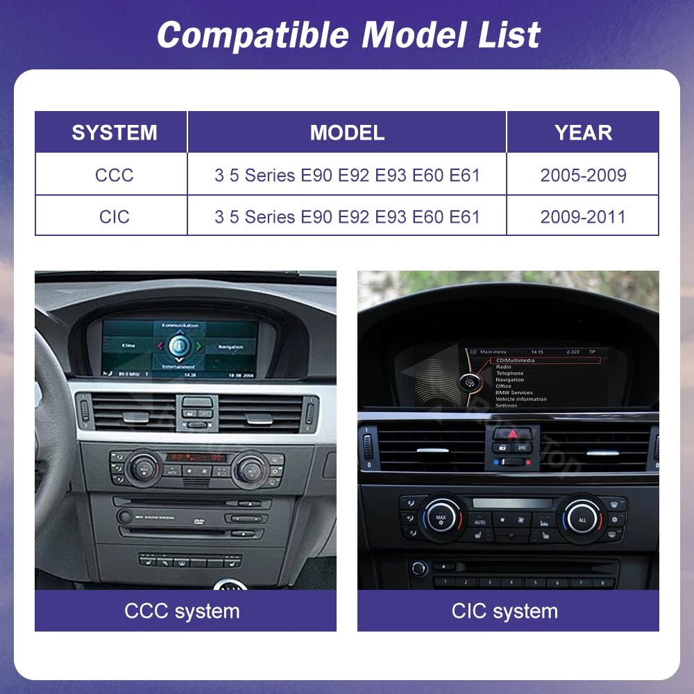 12.3" Ultra Thin Screen For BMW 5 Series E60 E61 3 Series E90 E91 E92 E93 CCC/CIC Wireless Carplay Car Multimedia Monitor Radio view 2