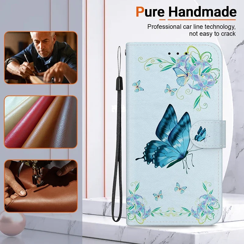 Stand Flip Wallet Case for OPPO Reno 6 5 4 Pro Plus Reno4 Lite 5K 4 Z 5z 5G 4G  Flip Painted Pattern Wallet Case With Lanyard
