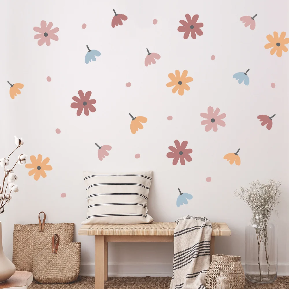 Cute Boho Daisy Floral Wall Decals Removable Bohemian Flower Wall Stickers Children Bedroom Room Decoration