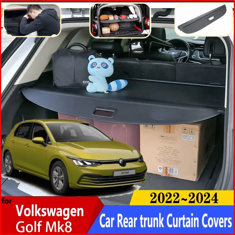 For Volkswagen Golf 8 2023 Accessories MK8 VW GTE GTD GTI 2022~2024 Car Rear Trunk Curtain Cover Rear Rack Partition Accessories