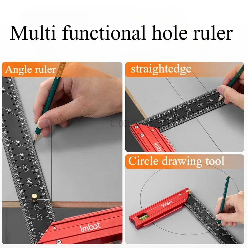 Régua de buraco de aço inoxidável 30/40cm vem com localizador de ângulo, régua de medição de buraco de armazenamento, ferramentas multifuncionais, ferramentas para trabalhar madeira