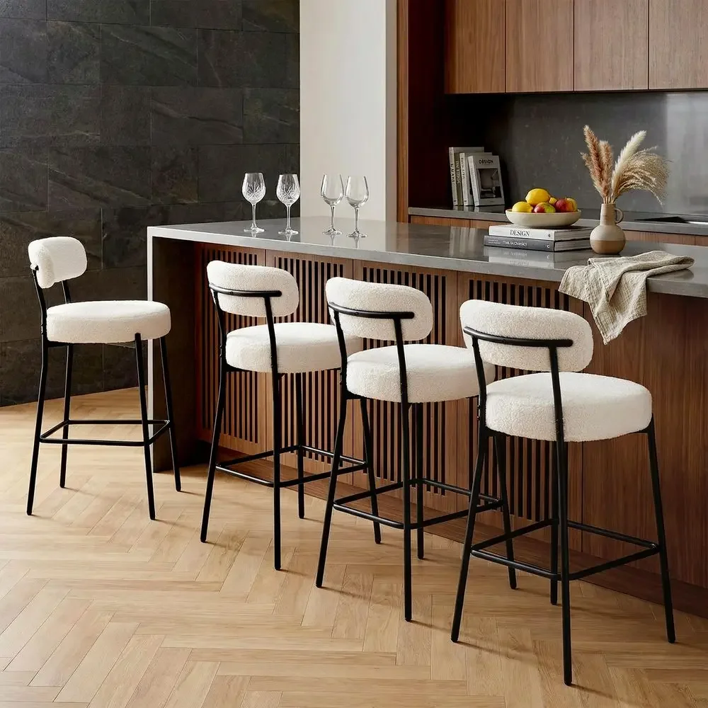

Stools Set of 4, 27 Boucle Counter Height Bar Stools with Back, Modern Upholstered Counter Stools for Kitchen Island, Bar, Cafe