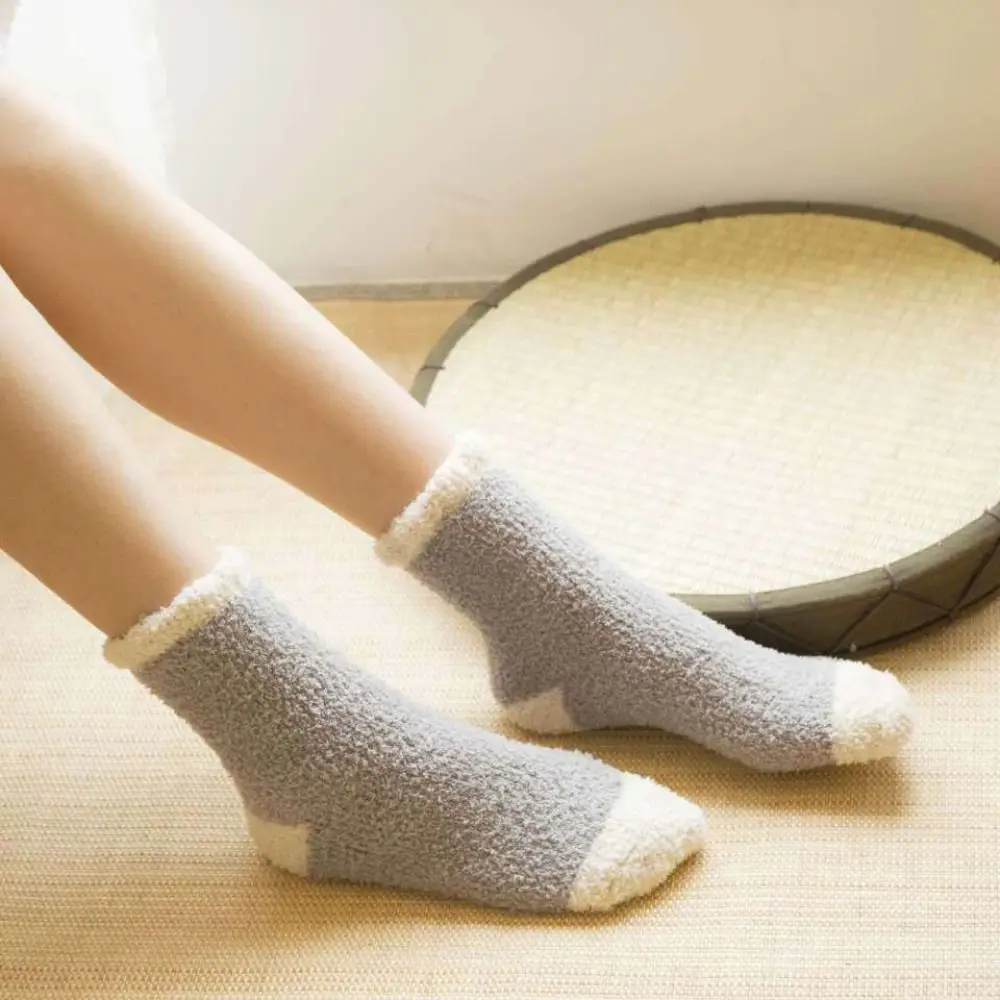 

5Pairs Creative Thickened Coral Fleece Socks Winter Sleeping Floor Socks Hosiery Patchwork Warm Boat Socks Women For Female Men
