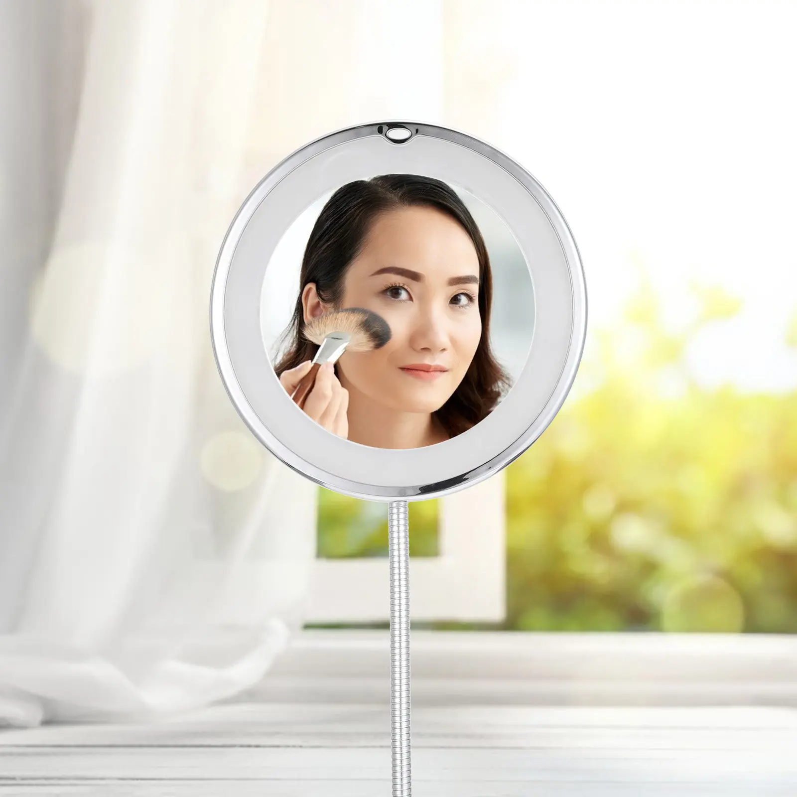 LED Illuminated Makeup Mirror 10X Magnification High Definition Glass Natural Light Simulation Suction Cup Mount Bathroom