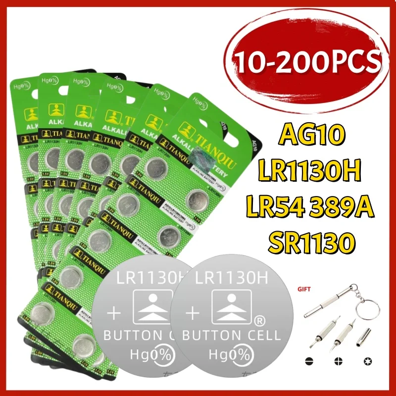10-200 шт. AG10 1,55 В 78 мАч Cell Coin LR54 SR54 389 G10189 LR1130 SR1130 V10GA щелочные кнопковые батарейки для часов, игрушек, пульта дистанционного управления 10-200 шт. AG10 1,55 В 78 мАч Cell Coin LR54 SR54 389 G10189 LR1130 SR1130 V10GA щелочные кнопковые батарейки для часов, игрушек, пульта дистанционного управления
