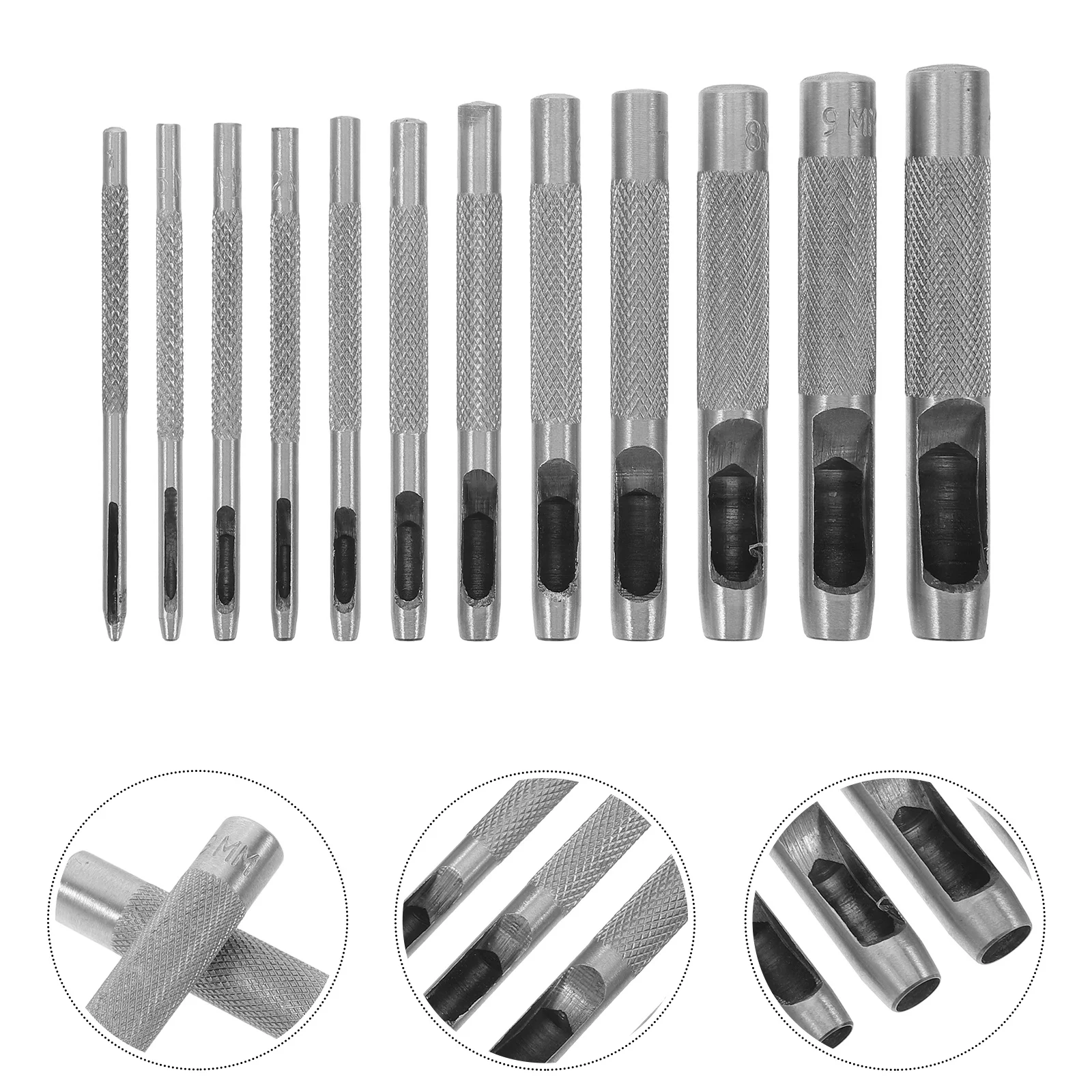 

12pcs Hollow Punch Set 1Mm-10Mm Multi-Size Round Hole Punch Tool For Belt Craft Heavy Duty Manual Puncher Kit