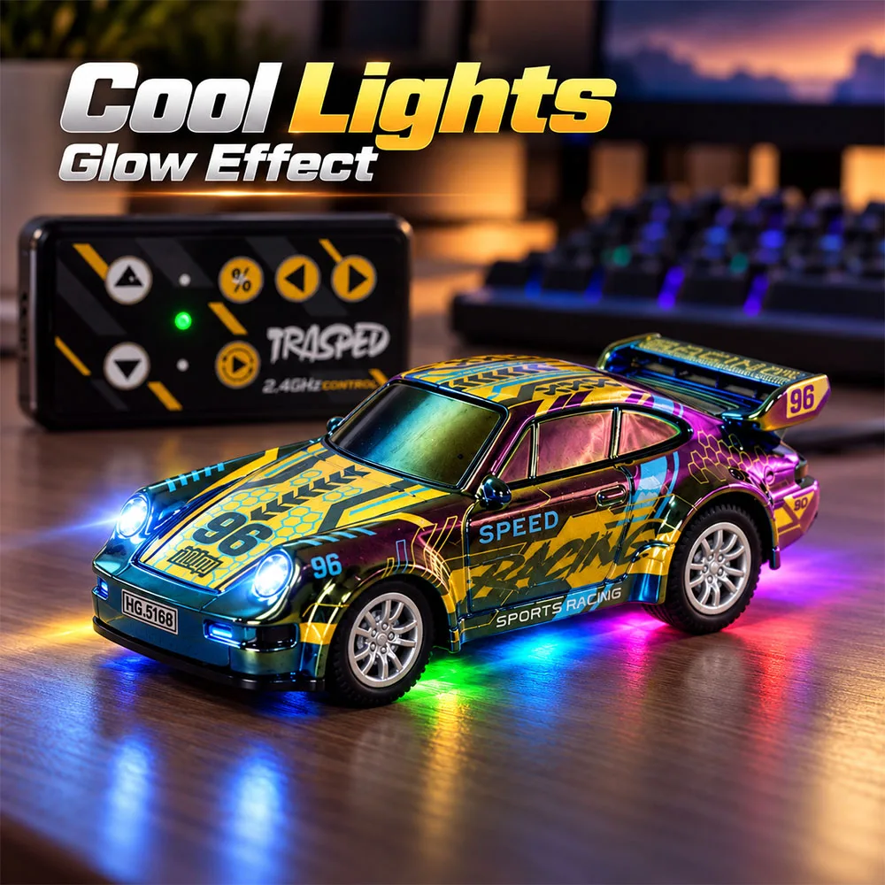 1:64 Mini RC Sports Car 2.4GHz Remote Control Toy, Chrome Body with Cool Lights, Small Size But Fun, Kids Gift