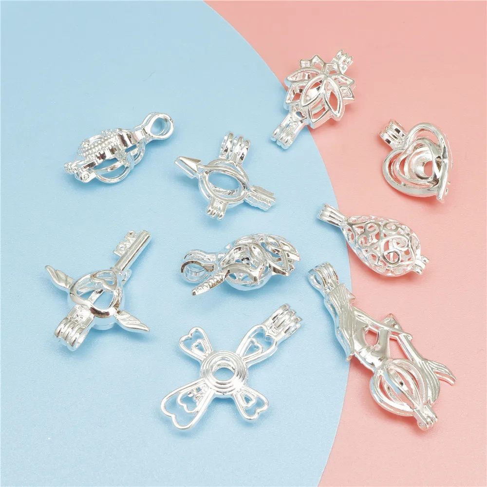 9pcs/Lot Mixed Pearl Cage Color Pendants Aromatherapy Mermaid Essential Oil Diffuser Necklace Locket For DIY Jewelry