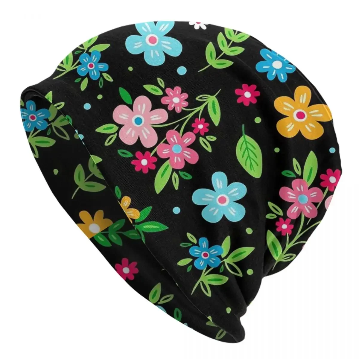 

Colorful Ditsy Floral Beanie Hats Cute Flower Print Hip Hop Caps Unisex Adult Outdoor Sport Knit Hat Autumn Elastic Beanie Hats