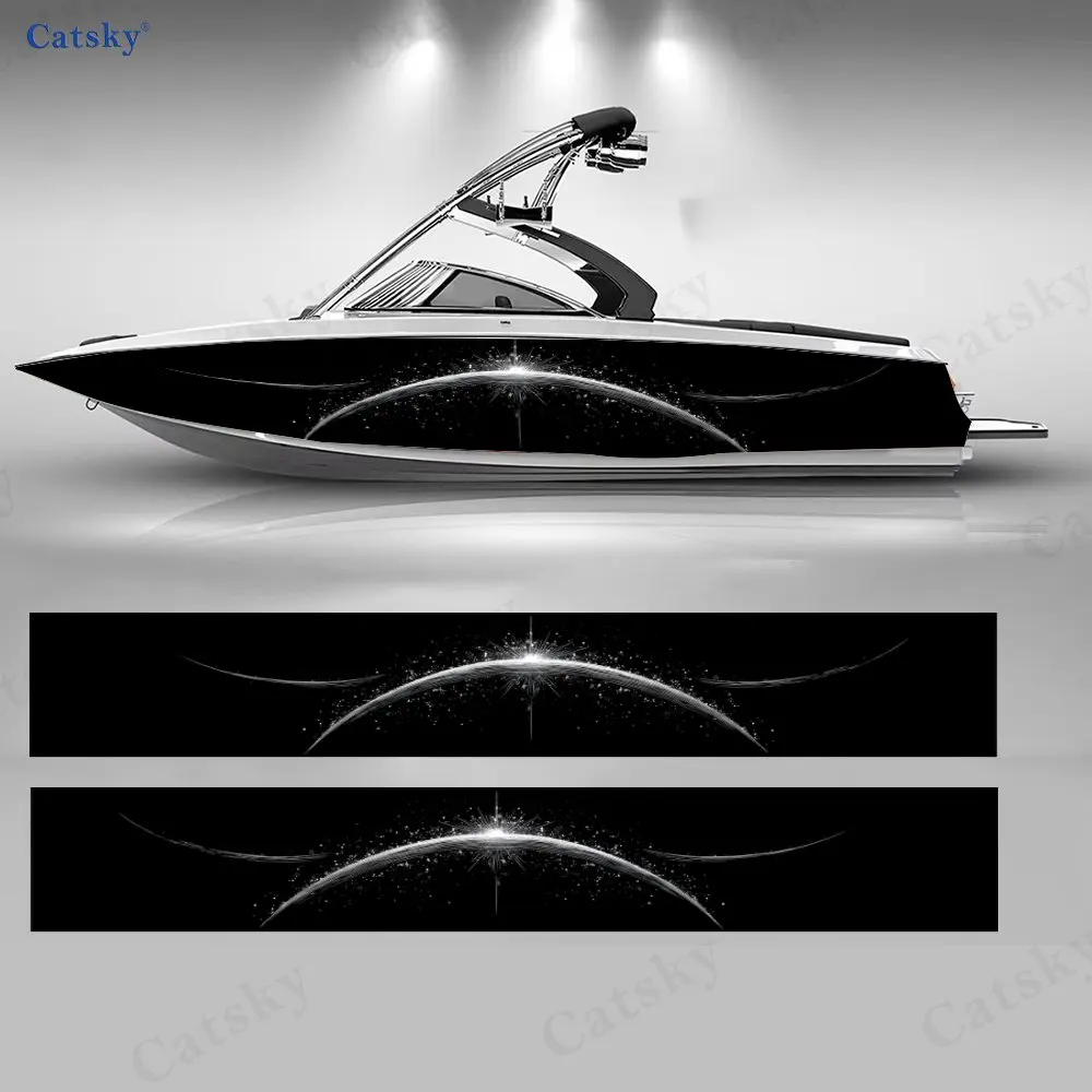 Cosmic Crescent Moon Boat Stickers, PVC Waterproof Durable Vinyl Wrap Decals for Fishing Boats, Durable and Stylish Design